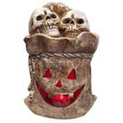 Enfeite Halloween Led Saco Estopa Abobora com Mini Cranios de Esqueleto Decoração de Terror Escultura Estatua Gótica
