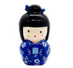 Enfeite Japonesa Kokeshi Azul Paz e Alegria Cerâmica