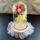 Enfeite luminoso cúpula de vidro com flor de crochê led decorativo para decoração flores girassol vermelha e amarela