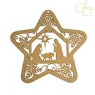 Enfeite Natalino Estrela Retratando Nascimento Cristo Presépio em MDF 26 cm