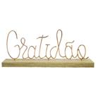 enfeite palavra gratidao de metal metalizado rose gold com base de madeira 36X14X5CM - FWB