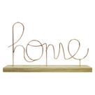 enfeite palavra home de metal metalizado rose gold com base de madeira 36X20X5CM - FWB