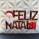 Enfeite placa feliz Natal de MDF com Papai Noel para pendurar porta parede guirlanda plaquinha decora decoração natalina