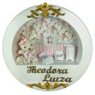 Enfeite Porta Maternidade Cenário Nicho Led + nome - JARDIM BRANCO FLORIDO E DOURADO