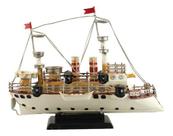 Enfeite Retrô Navio Branco Antigo Decorativo Metal - 30cm