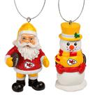 Enfeite suspenso FOCO 9 cm, Papai Noel e Boneco de Neve, pacote com 2 KC Chiefs Enfeite suspenso FOCO 9 cm, Papai Noel e Boneco de Neve, pacote com 2 KC Chiefs