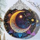 Enfeite suspenso Jocidea Sun & Moon Stained Glass 8x9cm
