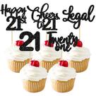 Enfeites para Cupcake Ephlyn Aniversário de 21 Anos Glitter Preto Pacote com 30