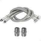 Engate Flexível Misturador Monocomando Mangueira 50cm Aço Inox Par Com Niple Rabicho Água Quente Fria Torneira Banheiro Cozinha Conexões Macho x Macho