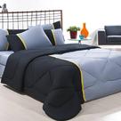 Enxoval Edredom + Jogo De Cama Queen Aconchego Premium 06 Peças - Preto- Cinza
