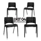 Ergoplax Kit 04 Cadeiras Fixas Plástica Aproximação Empilhável Plaxmetal Preta