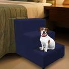 Escada Escadinha Pet Cachorro 3 Degraus Rampa Suede Dog Azul Marinho