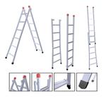 Escada Extensiva 3 em 1 Aço 5x8 Degraus 2,40m 120kg NV205P Escada Extensiva 3 em 1 Aço 5x8 Degraus 2,40m 120kg NV205P