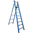 Escada plataforma fibra de vidro 7 degraus 2,4 m com rodas e corrimão - PAF240