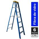 Escada tesoura simples em fibra de vidro 6 degraus + patamar 2,10 m- Premium