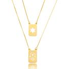 Escapulário 60cm Amuleto Mão de Fátima/Hamsá e Estrela de Davi- Prata Banho Ouro 18K