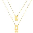 Escapulário 60cm Amuleto Signo Virgem e Estrela de Davi- Prata Banho Ouro 18k