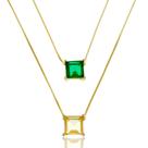 Escapulário 70cm PingenteCristal Carrê Topázio Imperial E Esmeralda - Prata Banhado A Ouro 18k Escapulário 70cm PingenteCristal Carrê Topázio Imperial E Esmeralda - Prata Banhado A Ouro 18k