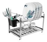 Escorredor 16 Pratos Em Aço Inox preto e Porta Talheres - Mak-Inox