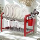 Escorredor de Louça 16 Pratos Vermelho em aço Inox com Porta Talheres Escorredor de Louça 16 Pratos Vermelho em aço Inox com Porta Talheres