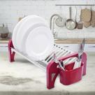 Escorredor de Louça 16 Pratos Vermelho em aço Inox Compacto com Porta Talheres