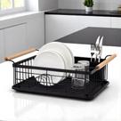 Escorredor de Louça Compacto Preto Fosco com Alças de Madeira Organização Funcional e Design Diferenciado WESTING by BSMIX