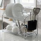 Escorredor de louças dois andares grande de inox com porta talher de cozinha para prato copo louça talheres future prata