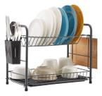 Escorredor De Louças Pratos Talheres Copos Inox Dois Andares Gourmet Preto