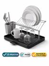 Escorredor de Pratos Inox e Plástico com Porta Talheres e Bandeja Escorredor de Louça Escorredor de Pratos Inox e Plástico com Porta Talheres e Bandeja Escorredor de Louça