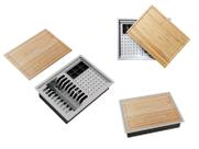 Escorredor Inox 3 Módulos Calha Úmida Lateral Quadrada Pratic Com Tábua De Corte Em Bambu