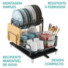Escorredor Louça Preto Grande Duplo Metal Bandeja Tira Agua Pratos Copos Talheres 2 Andares