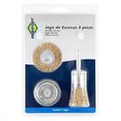 Escova De Aco Jogo Brasfort Aco Latonado Com 3 Pecas - Circular 50Mm - Copo 50Mm - Pincel 25Mm - Com Haste - 7269