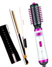 Escova De Cabelo Gama Italy Profissional Rotativa 1100w Secadora Alisadora Rosa Prancha Titanium 450ºf