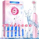 Escova de dentes elétrica TEETHEORY Rotating com 8 cabeças de escova rosa