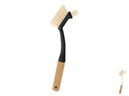 Escova De Limpeza Escovinha Multiuso Dupla Cabo De Bambu Natural Preta Lavanderia Banheiro Duro