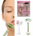 Escova Face Brush + Rolo Jade: Tratamento Facial Massagem