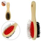 Escova Pet Madeira Dupla Face 17Cm 2 em 1 Brilho e Maciez