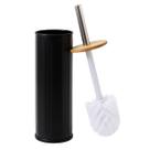 Escova Sanitária com Cabo de Inox e Acabamento em Bambu + Suporte Preto Wincy