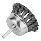 Escova tipo copo, aco carbono, haste 6mm, 75mm, fio torcido, 1pc // mtx