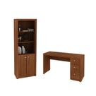 Escritório com Mesa para Computador c/ 3 Gavetas e Armário c/ Prateleiras 2 portas Amendoa - FdECOR Escritório com Mesa para Computador c/ 3 Gavetas e Armário c/ Prateleiras 2 portas Amendoa - FdECOR