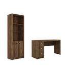 Escritório com Mesa para Computador c/ 3 Gavetas e Armário c/ Prateleiras 2 portas Nogal - FdECOR Escritório com Mesa para Computador c/ 3 Gavetas e Armário c/ Prateleiras 2 portas Nogal - FdECOR
