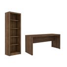 Escritório com Mesa para Computador Simples Gavetas e Armário Nogal - FdECOR