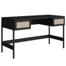 Escrivaninha 2 Gavetas Oslo Artesano 139cm (largura) MDP Nero Palha Sintética Bege Pé Madeira Maciça Escrivaninha 2 Gavetas Oslo Artesano 139cm (largura) MDP Nero Palha Sintética Bege Pé Madeira Maciça