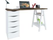 Escrivaninha Artany Spirit Cor Nogal Com Branco Com 5 Gavetas