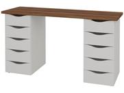 Escrivaninha Com 10 Gavetas Artany Due Cor Nogal com Branco Escrivaninha Com 10 Gavetas Artany Due Cor Nogal com Branco