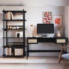 Escrivaninha com 2 Gavetas 139 cm e Estante Pés em Madeira