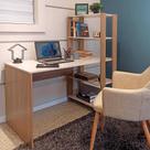 Escrivaninha Com Estante 5 Prateleiras 120cm Carvalho com Off White