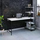 Escrivaninha com Estante Industrial com 4 Prateleiras - Branco/Preto Escrivaninha com Estante Industrial com 4 Prateleiras - Branco/Preto