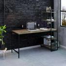 Escrivaninha com Estante Industrial com 4 Prateleiras - Carvalho Dark/Preto
