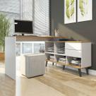 Escrivaninha com Estante Nicho 137x128 Cm 2 Gavetas Pés Retrô MDP Branco Carvalho 0747 MENU Escrivaninha com Estante Nicho 137x128 Cm 2 Gavetas Pés Retrô MDP Branco Carvalho 0747 MENU